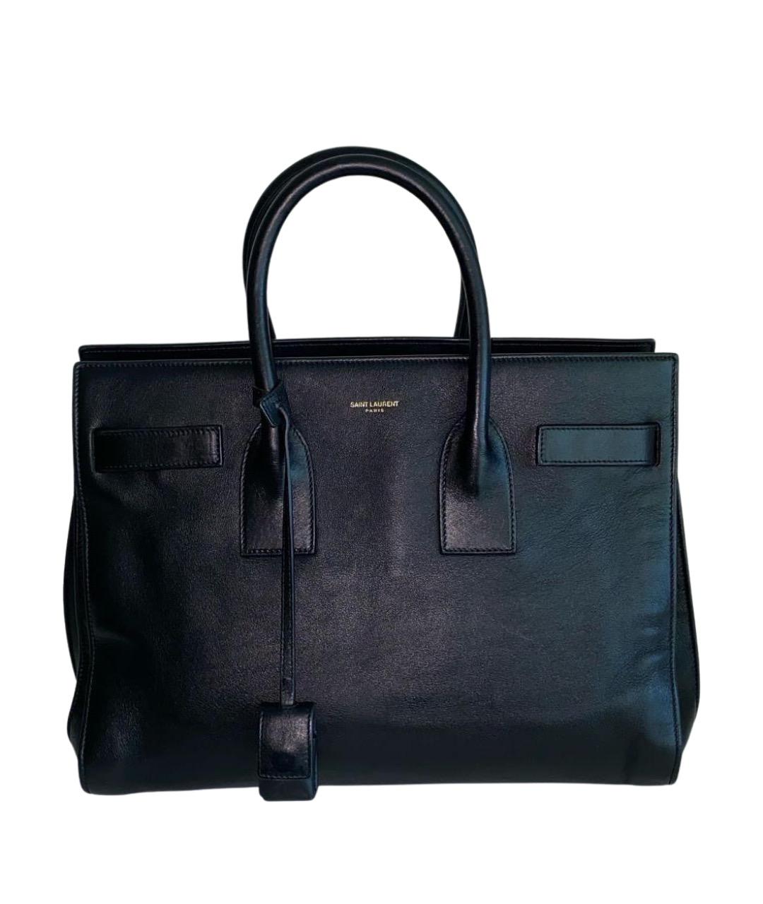 SAINT LAURENT Черная кожаная сумка с короткими ручками, фото 1