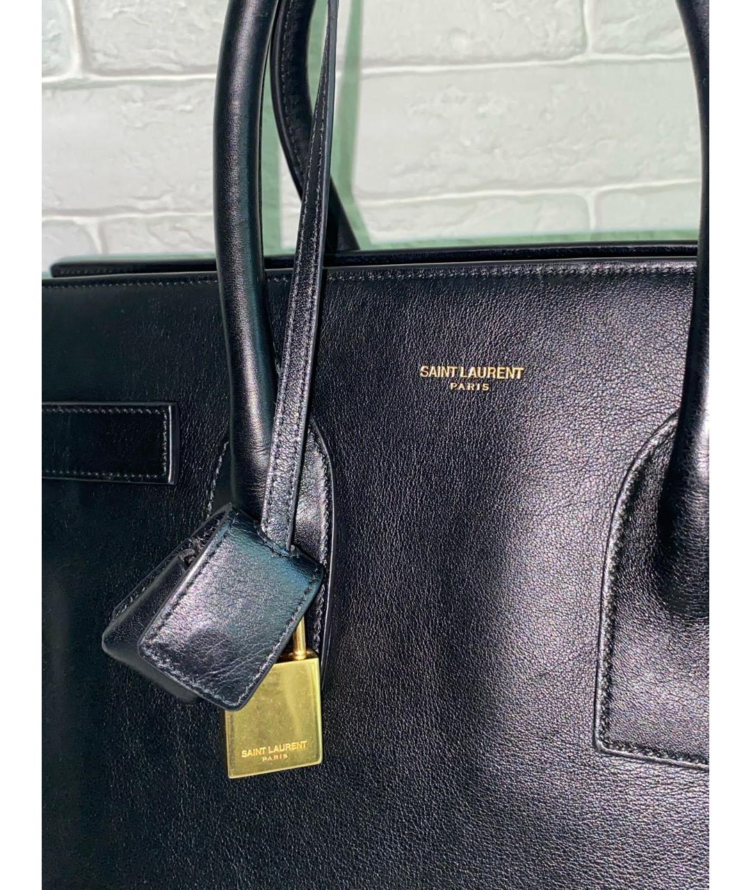 SAINT LAURENT Черная кожаная сумка с короткими ручками, фото 6