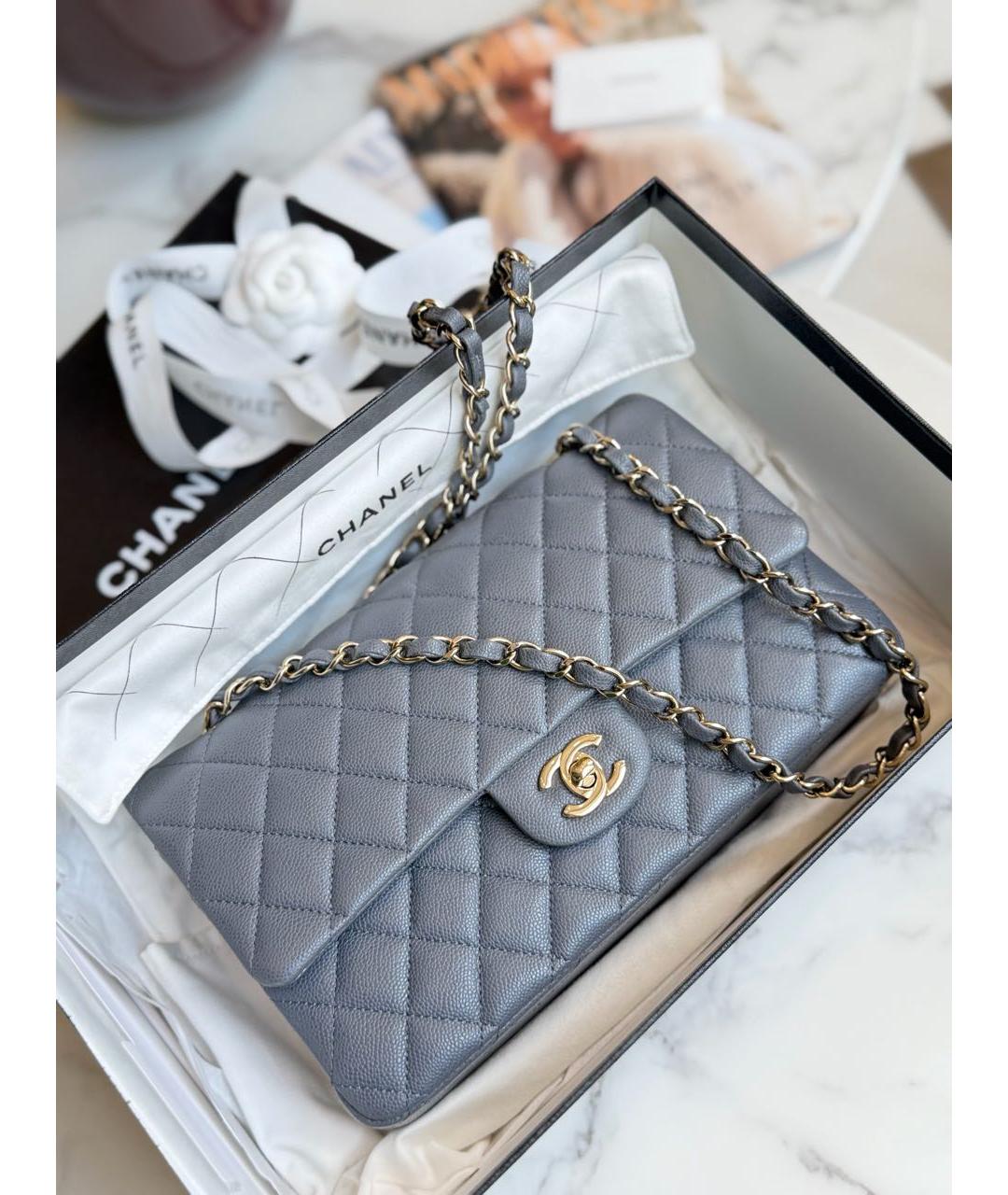 CHANEL Серая кожаная сумка через плечо, фото 4