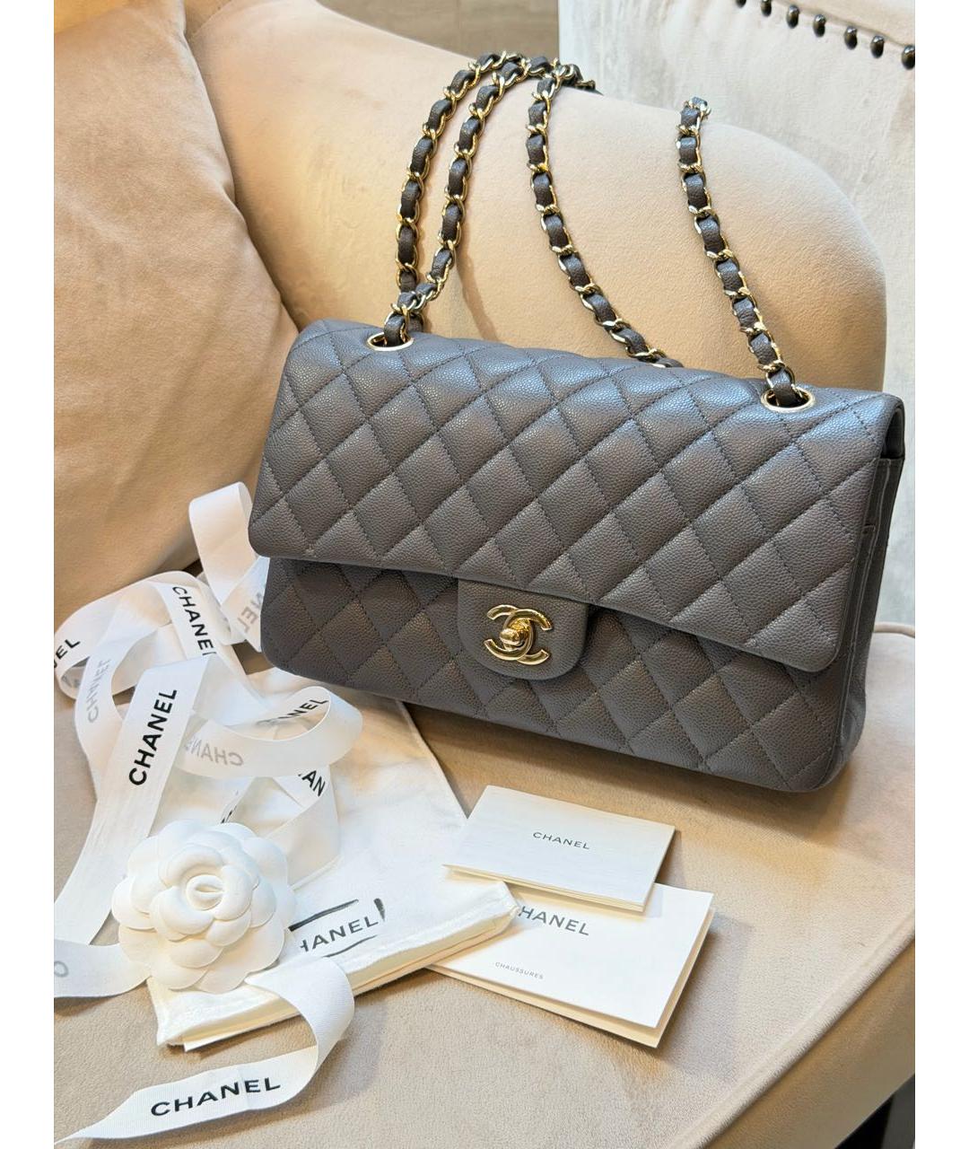CHANEL Серая кожаная сумка через плечо, фото 6