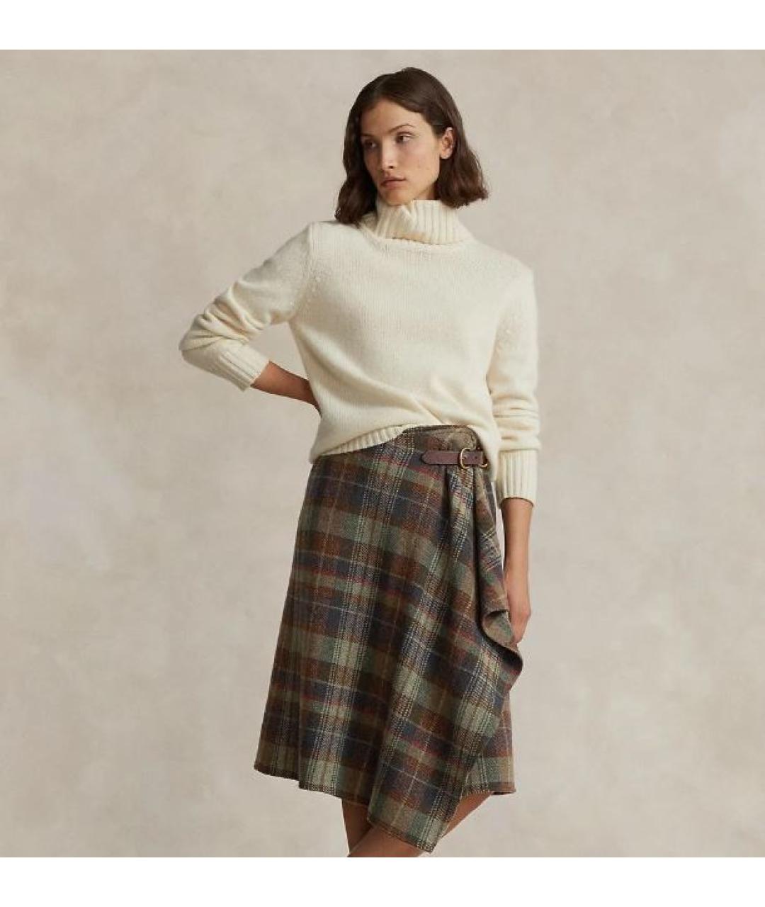 POLO RALPH LAUREN Мульти шерстяная юбка миди, фото 6