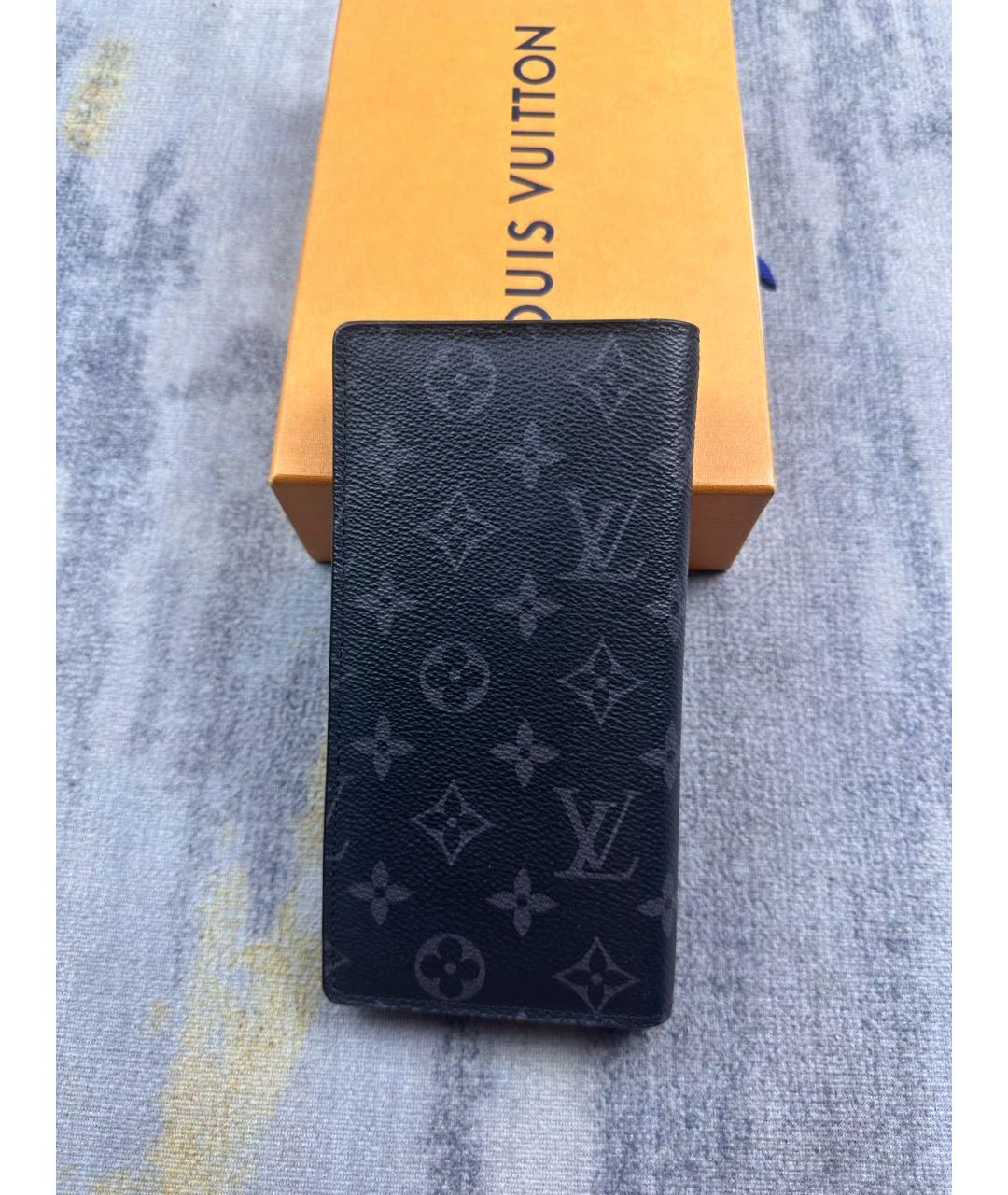 LOUIS VUITTON Черный кожаный кошелек, фото 3