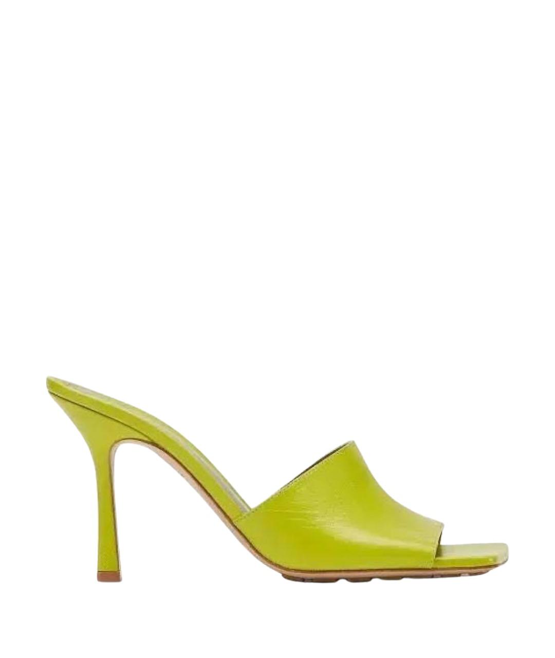 BOTTEGA VENETA Салатовые кожаные мюли, фото 1