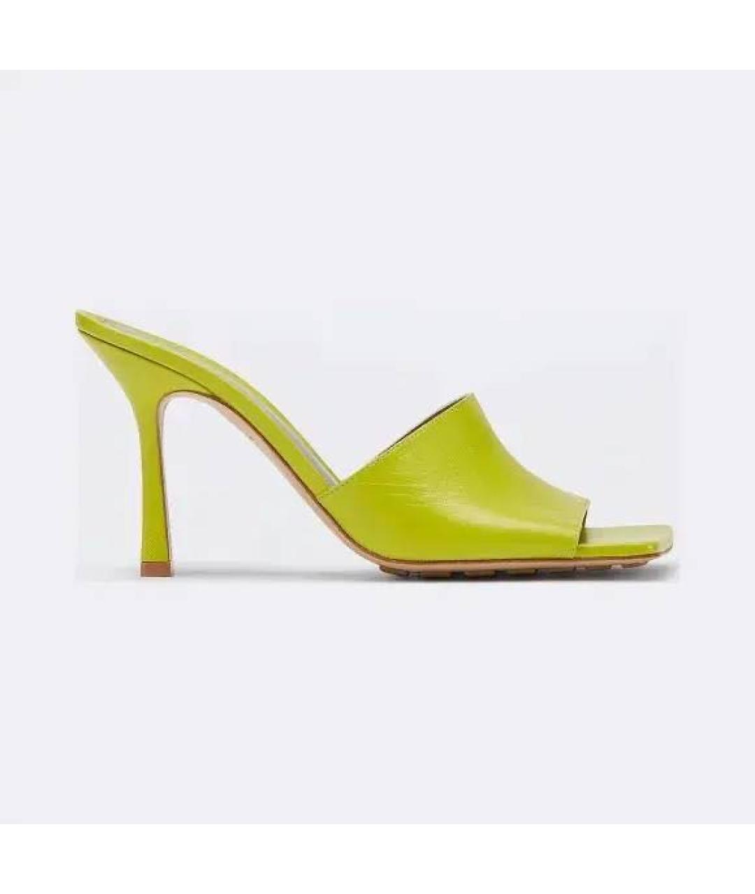 BOTTEGA VENETA Салатовые кожаные мюли, фото 5