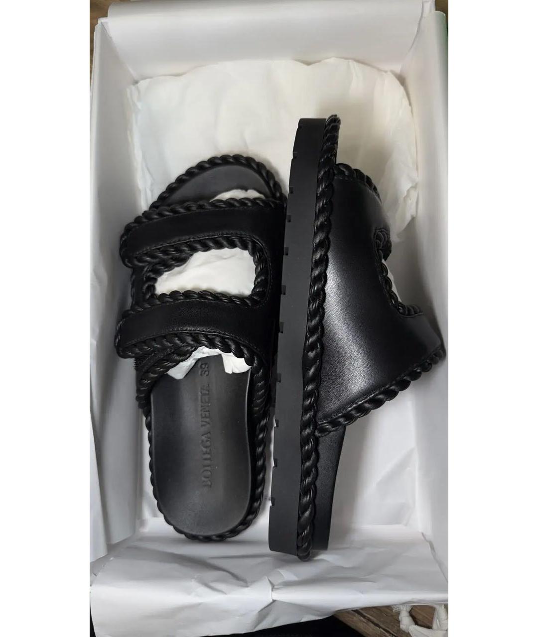 BOTTEGA VENETA Черные кожаные шлепанцы, фото 4