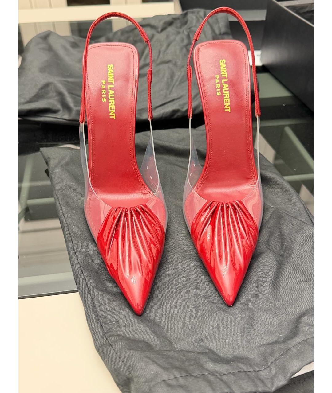 SAINT LAURENT Бордовые кожаные туфли, фото 2