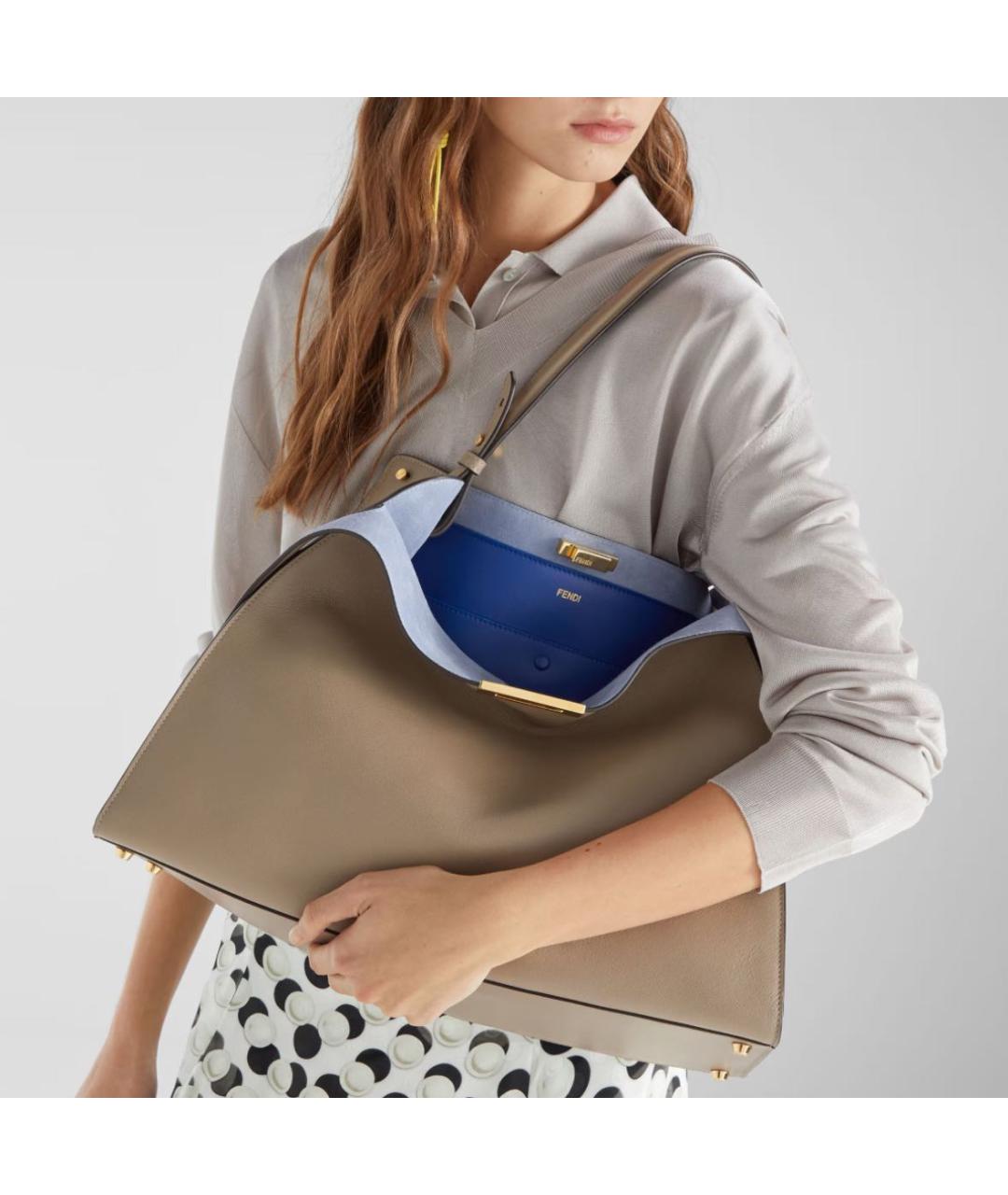 FENDI Бежевая кожаная сумка через плечо, фото 2