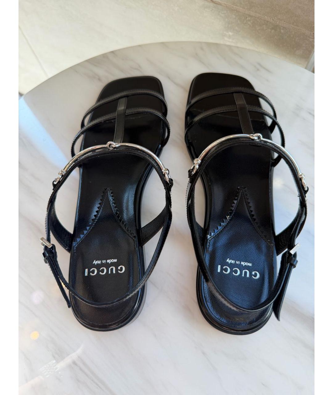 GUCCI Черные кожаные босоножки, фото 3