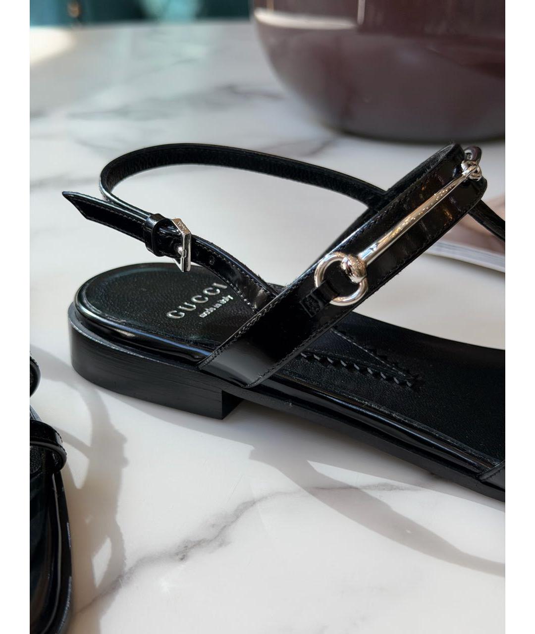 GUCCI Черные кожаные босоножки, фото 6