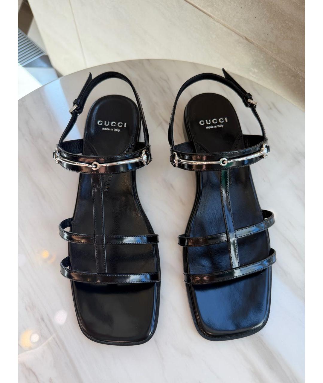 GUCCI Черные кожаные босоножки, фото 2