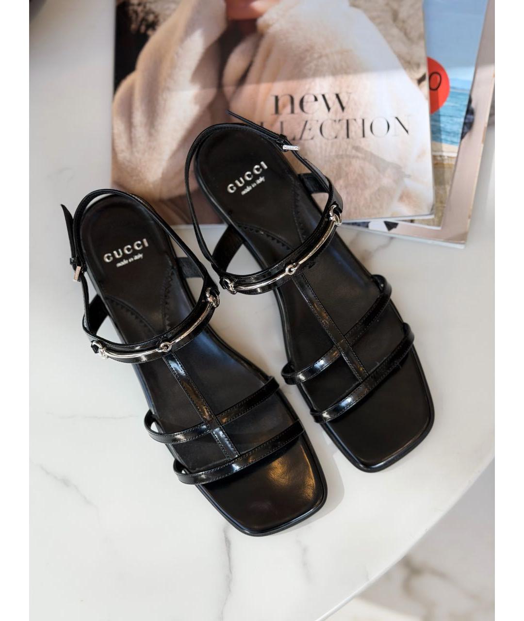 GUCCI Черные кожаные босоножки, фото 5