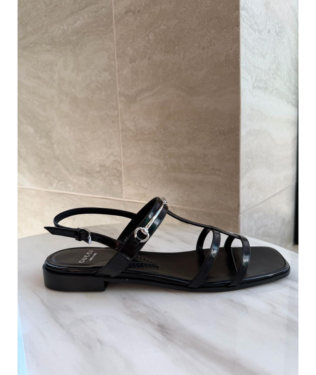 GUCCI Черные кожаные босоножки, фото 7