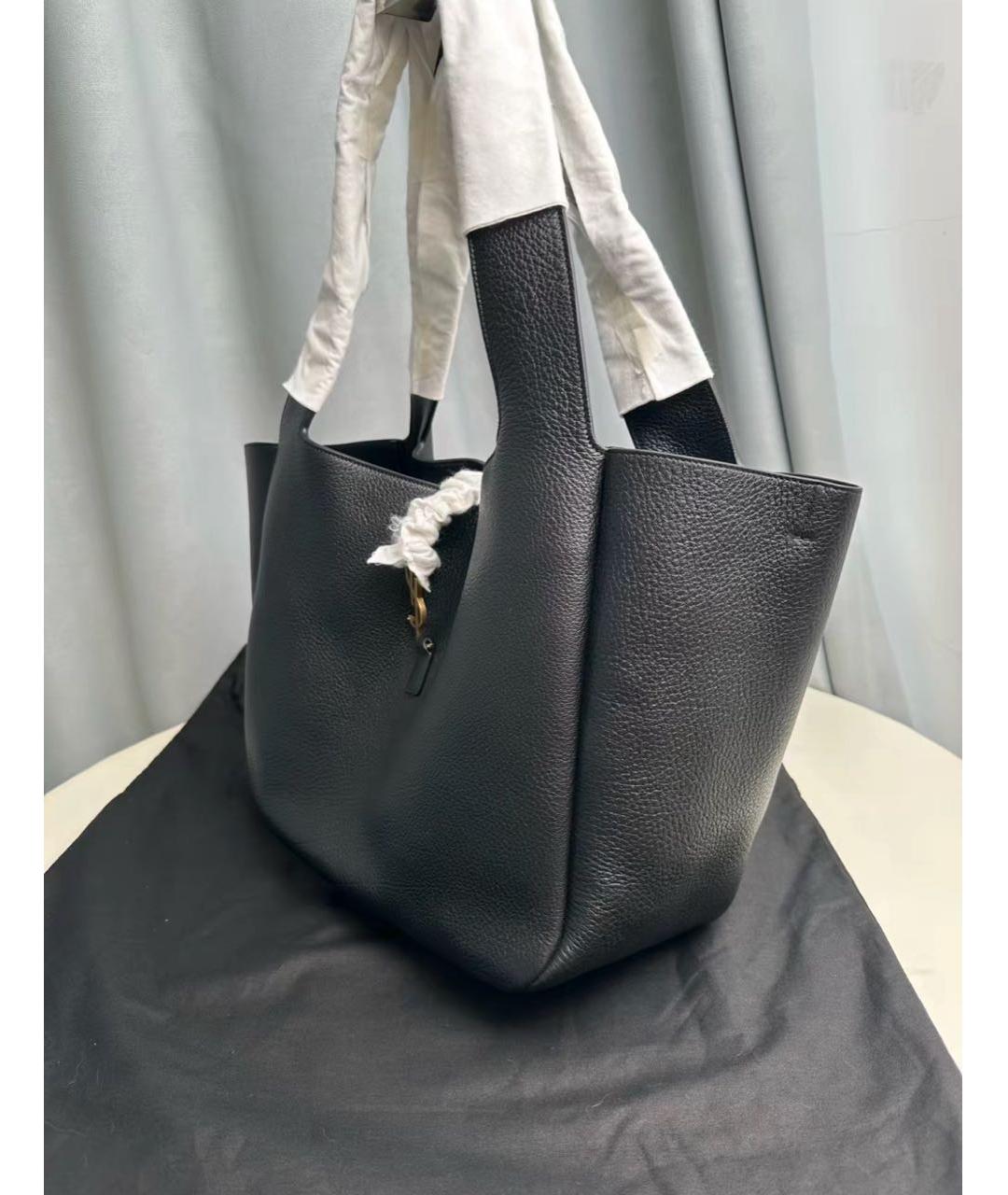 SAINT LAURENT Черная кожаная сумка тоут, фото 5
