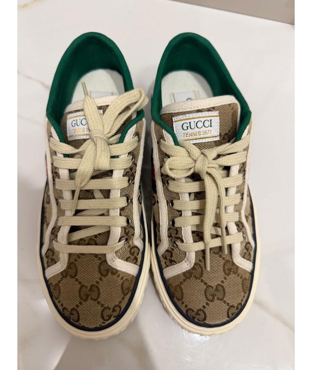 GUCCI Коричневые текстильные кеды, фото 2