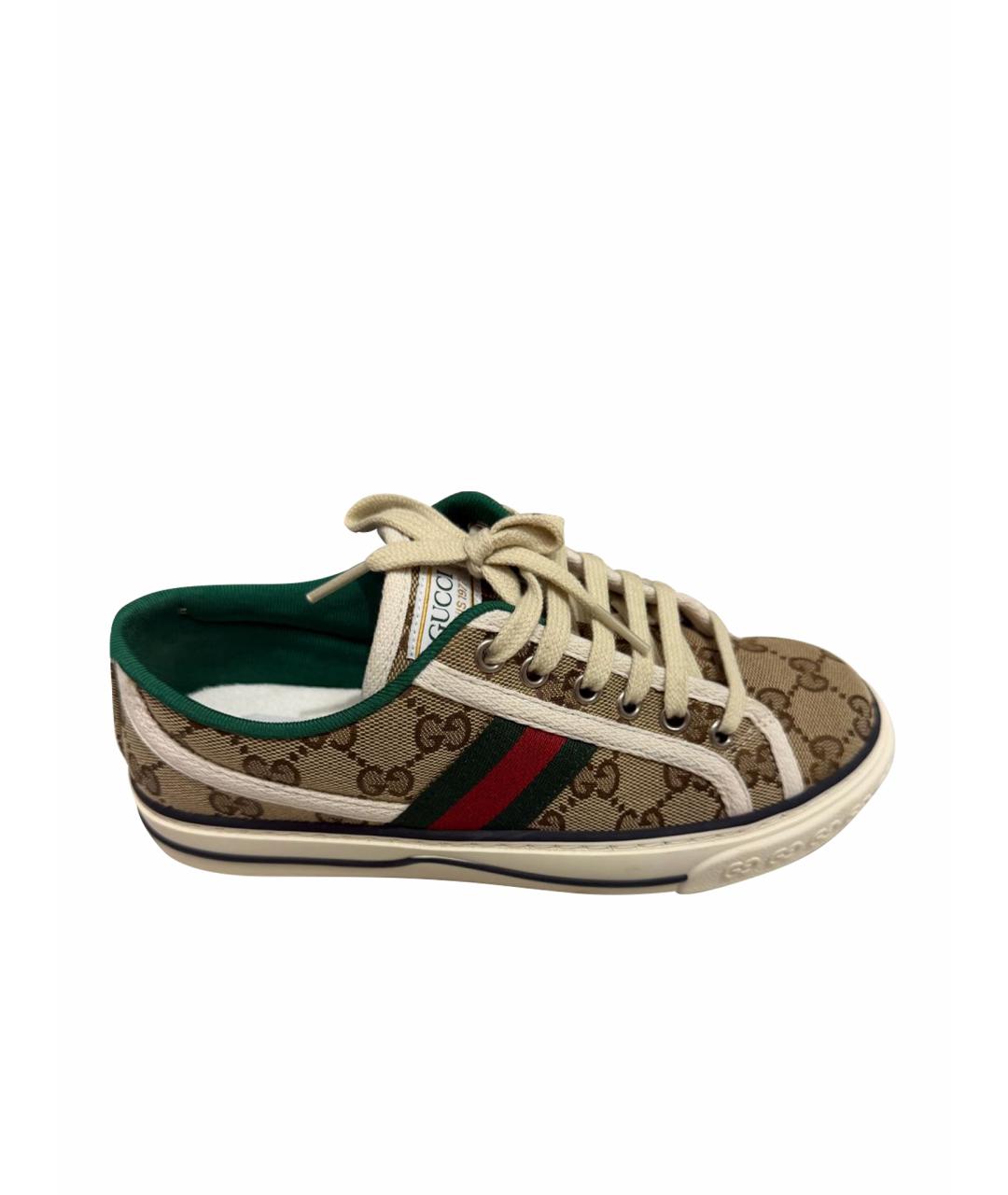 GUCCI Коричневые текстильные кеды, фото 1