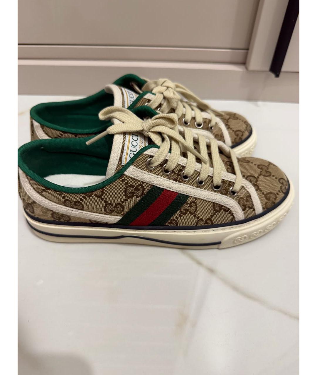 GUCCI Коричневые текстильные кеды, фото 6