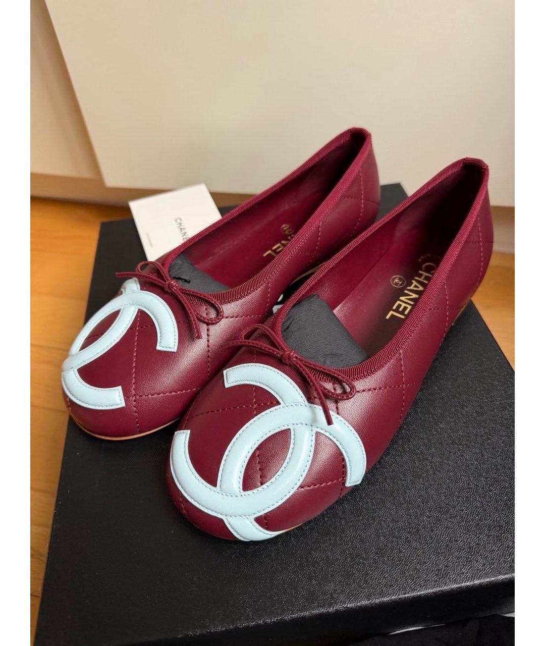 CHANEL Бордовые кожаные балетки, фото 3