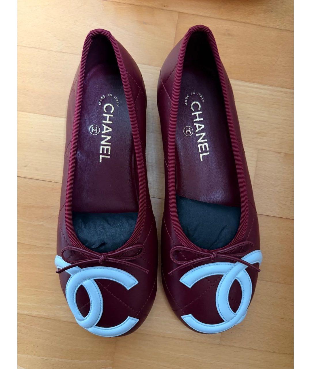 CHANEL Бордовые кожаные балетки, фото 6