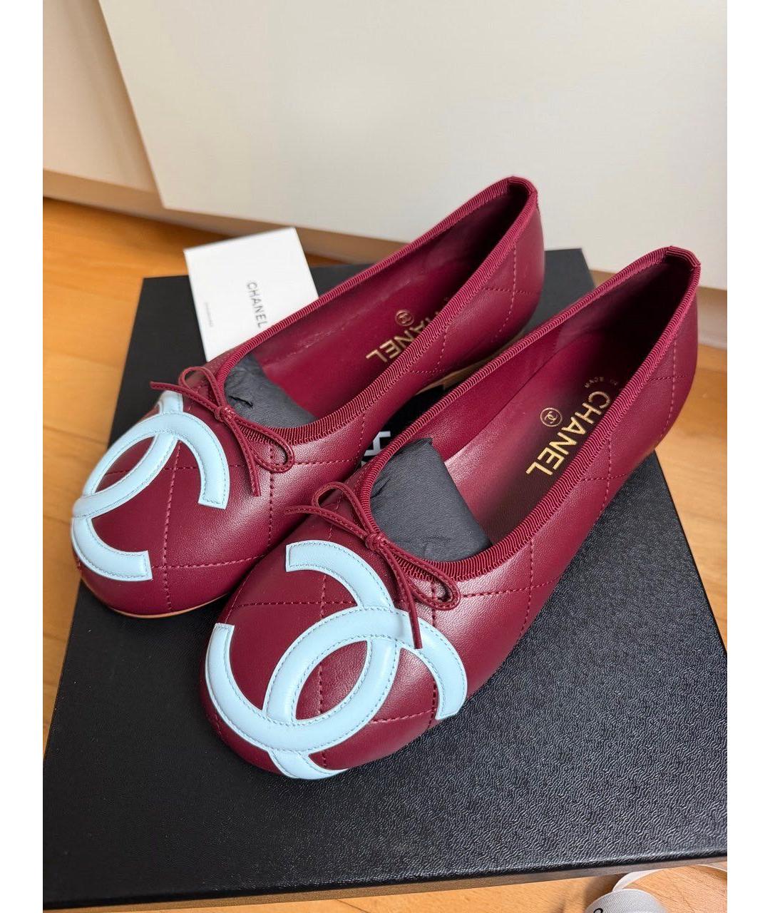 CHANEL Бордовые кожаные балетки, фото 4