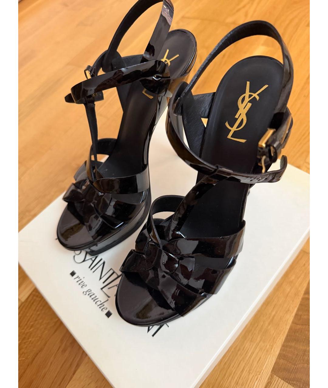 SAINT LAURENT Черные босоножки из лакированной кожи, фото 4