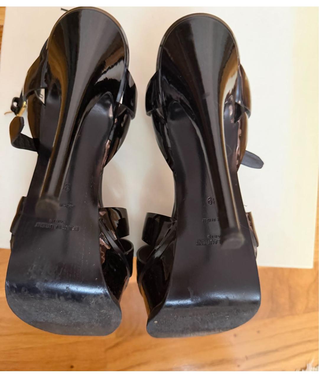 SAINT LAURENT Черные босоножки из лакированной кожи, фото 3