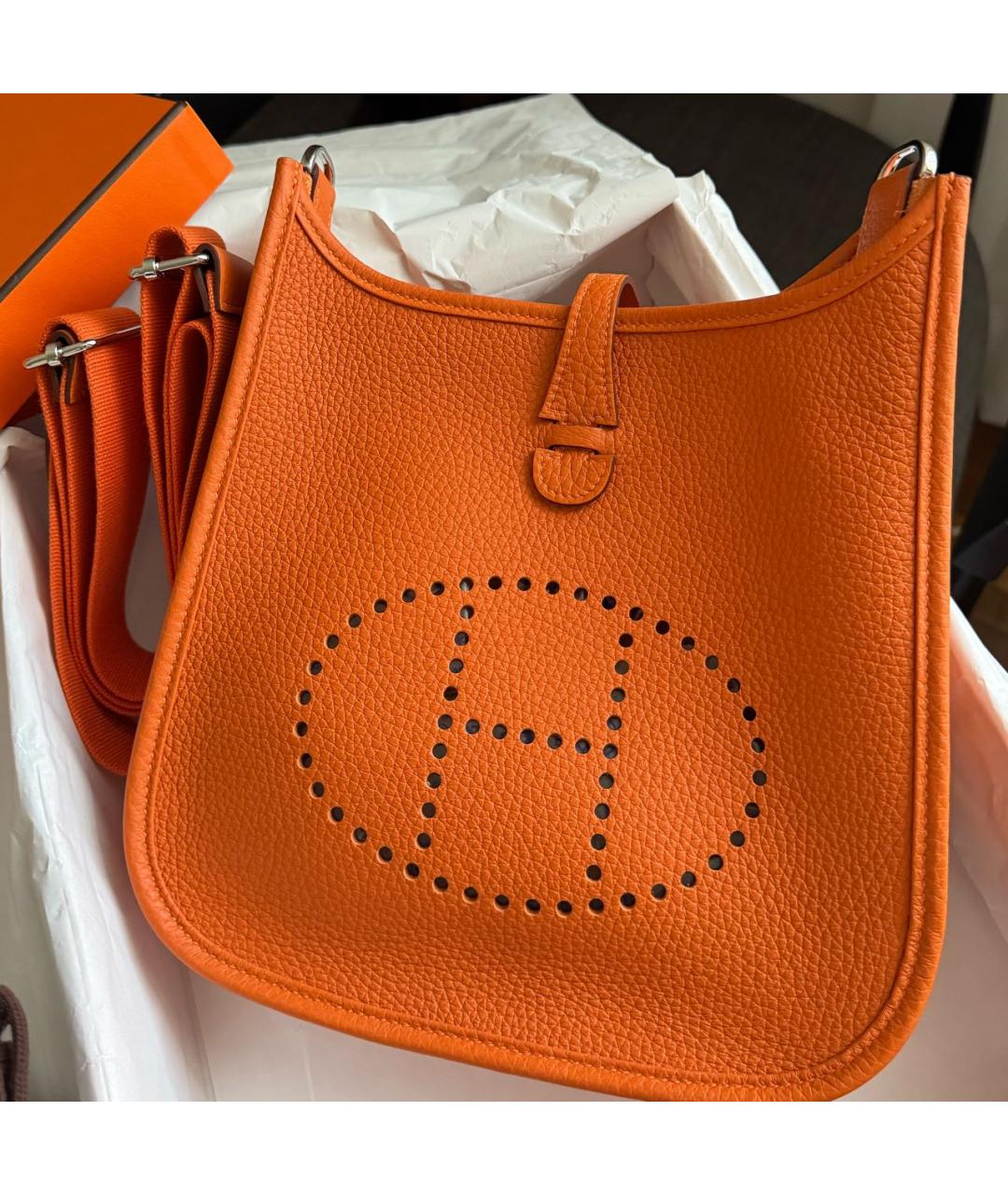 HERMES Оранжевая кожаная сумка через плечо, фото 3