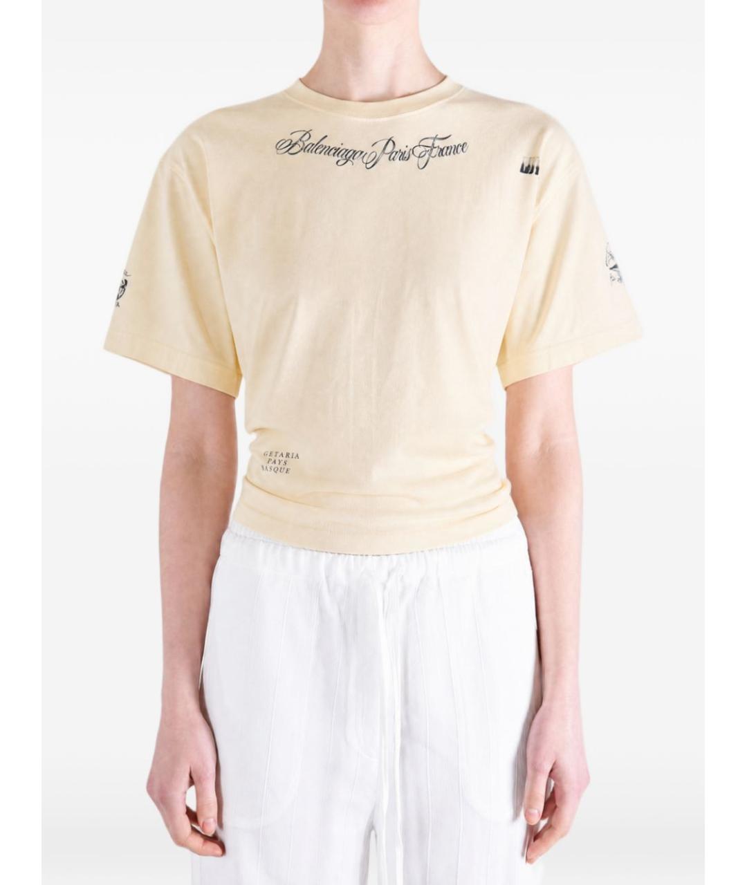 BALENCIAGA Бежевая хлопковая футболка, фото 3