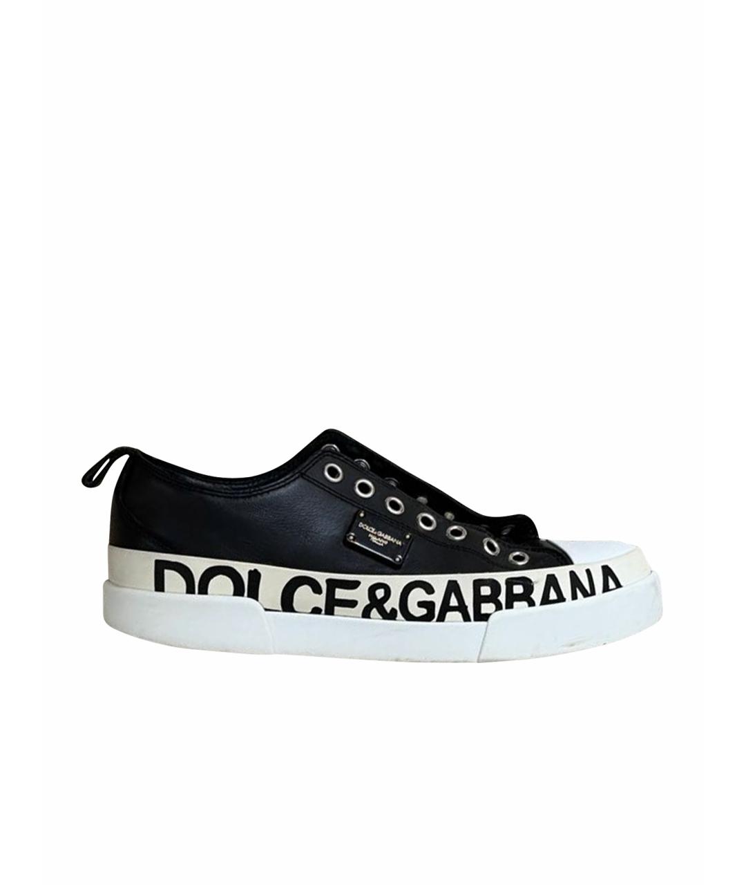 DOLCE&GABBANA Черные кожаные кеды, фото 1