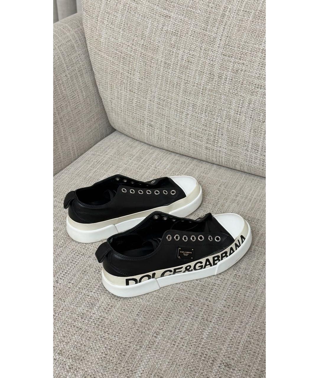 DOLCE&GABBANA Черные кожаные кеды, фото 2