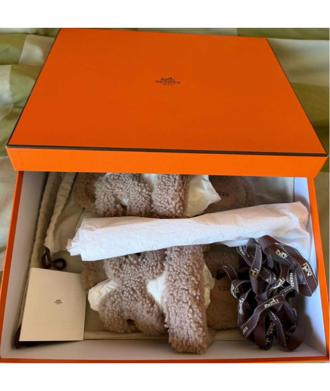 HERMES Бежевые шлепанцы, фото 5
