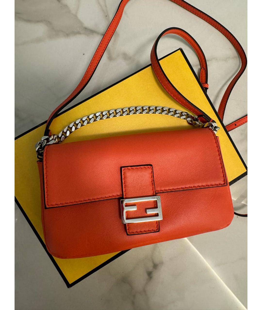 FENDI Оранжевая кожаная сумка через плечо, фото 6