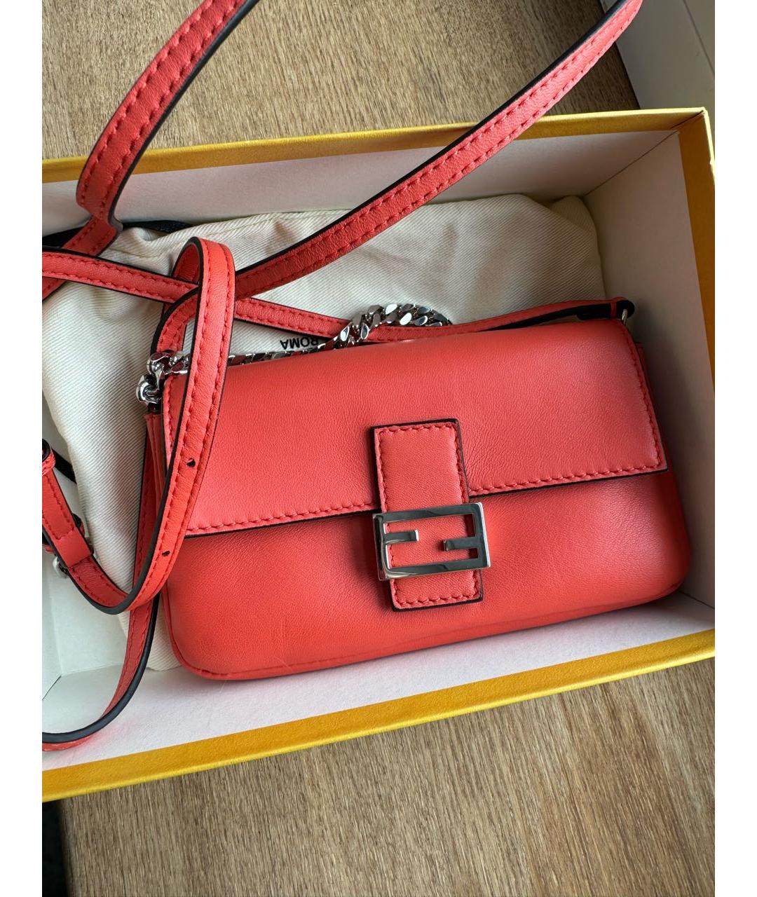 FENDI Оранжевая кожаная сумка через плечо, фото 4