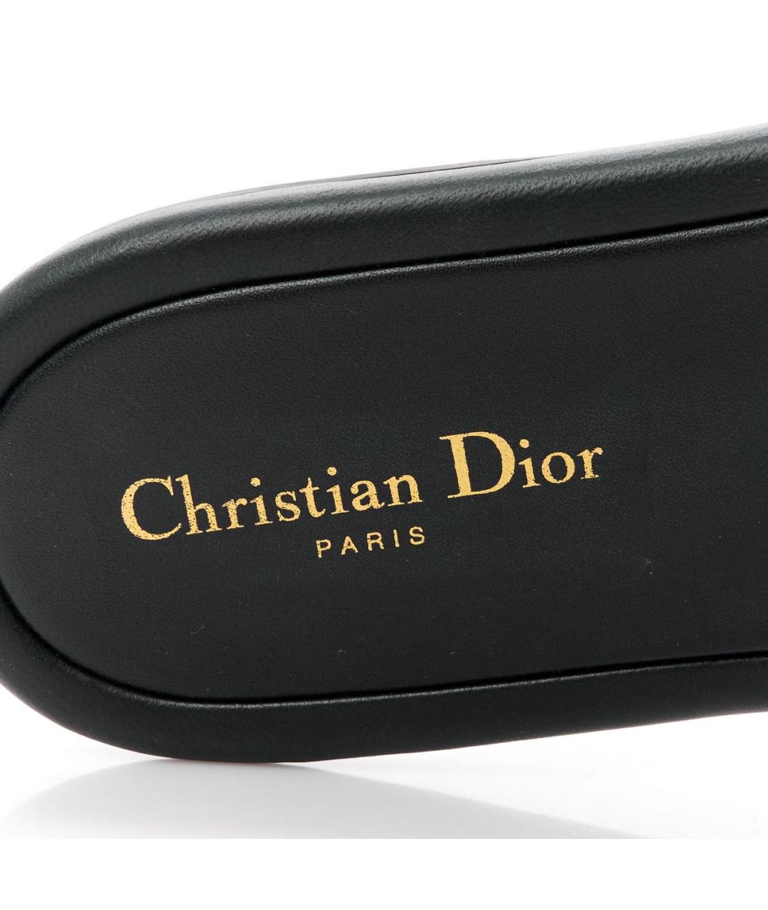 CHRISTIAN DIOR Черные кожаные шлепанцы, фото 4