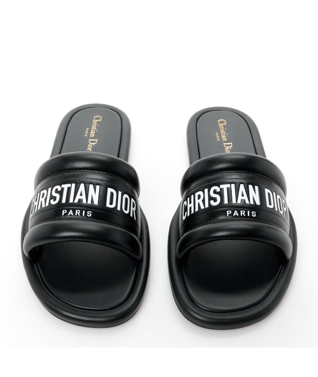 CHRISTIAN DIOR Черные кожаные шлепанцы, фото 2