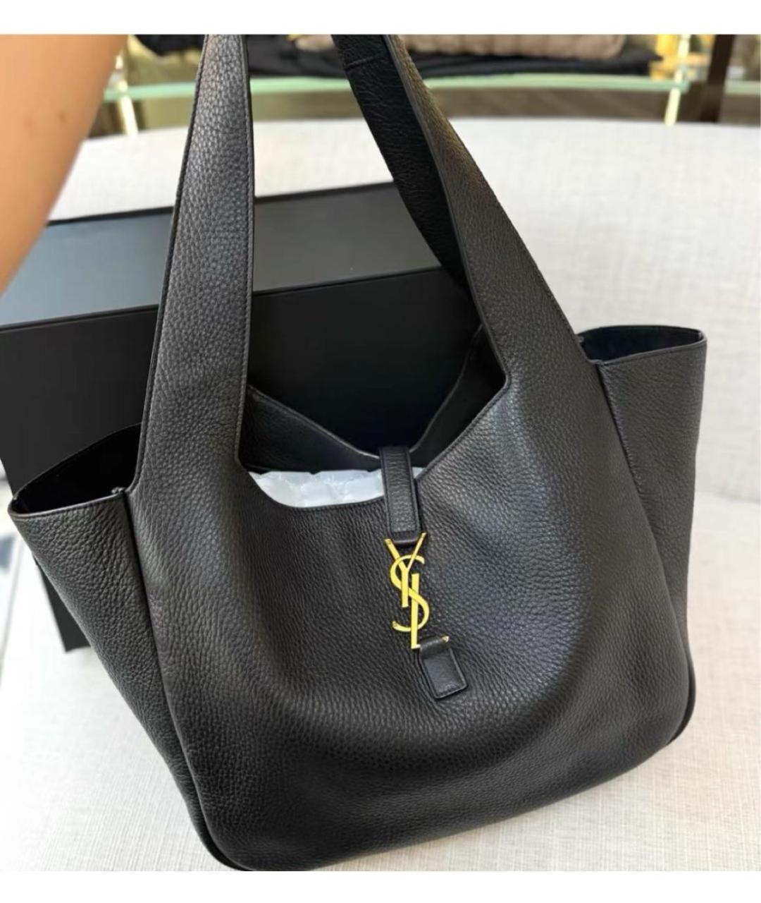 SAINT LAURENT Черная кожаная сумка тоут, фото 3