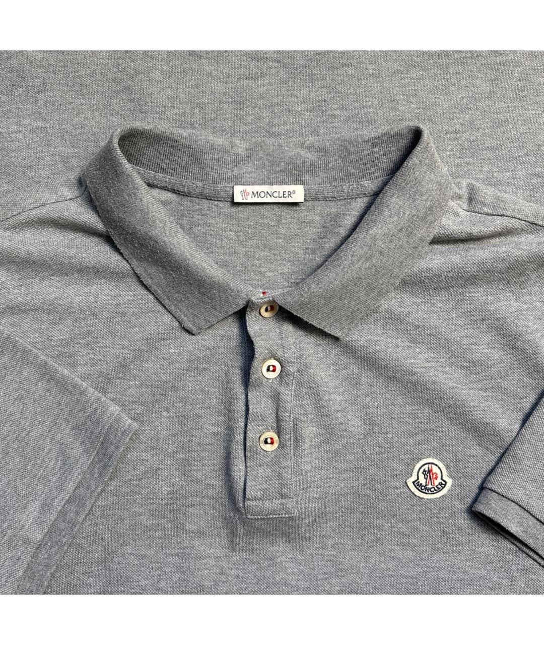 MONCLER Серое хлопковое поло с коротким рукавом, фото 2
