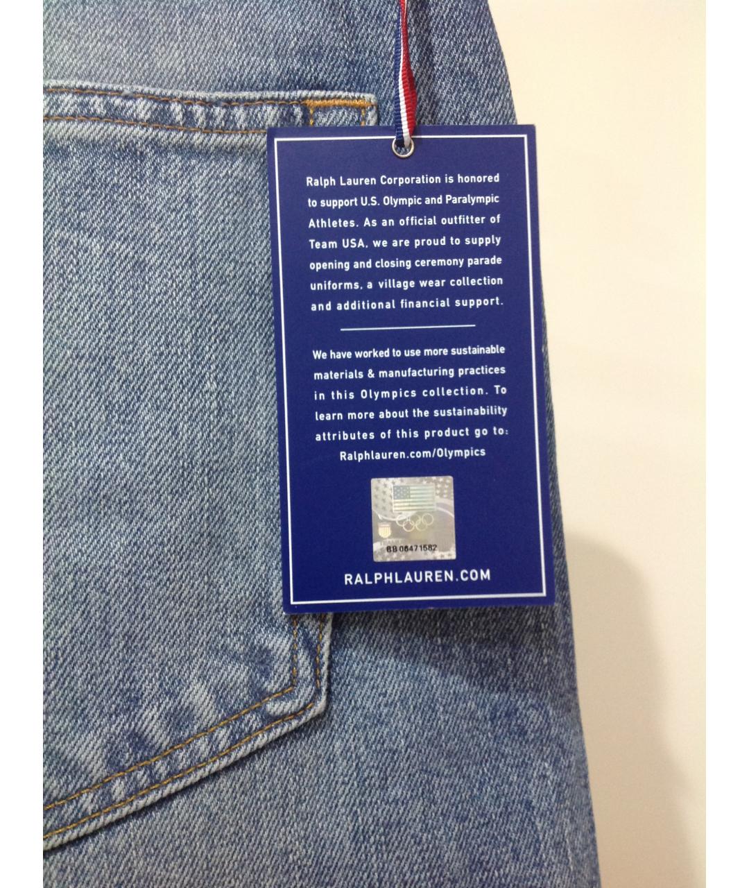 POLO RALPH LAUREN Голубые хлопковые прямые джинсы, фото 7