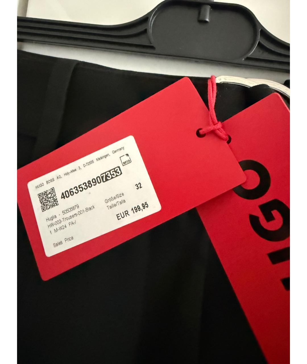 HUGO BOSS Черные полиэстеровые прямые брюки, фото 4