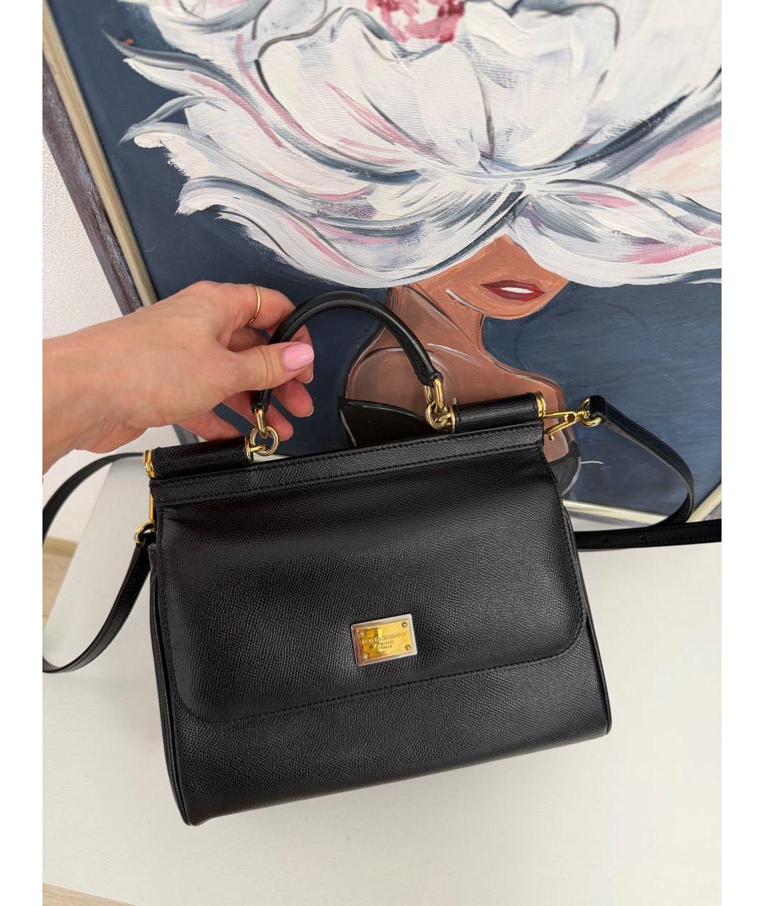 DOLCE&GABBANA Черная кожаная сумка с короткими ручками, фото 8