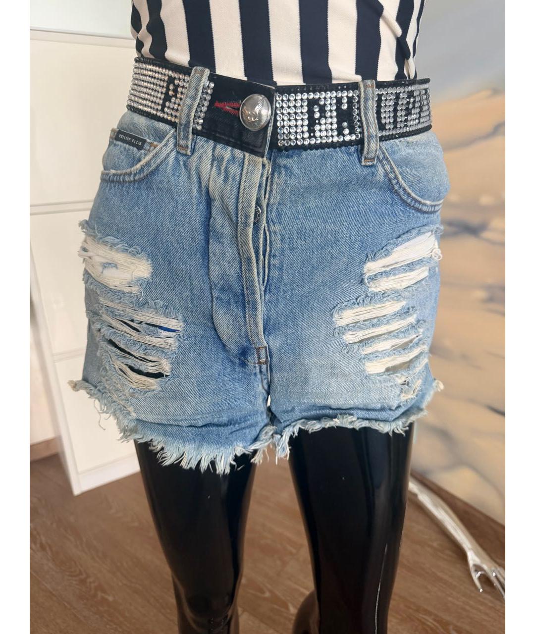 PHILIPP PLEIN Голубые деним шорты, фото 5