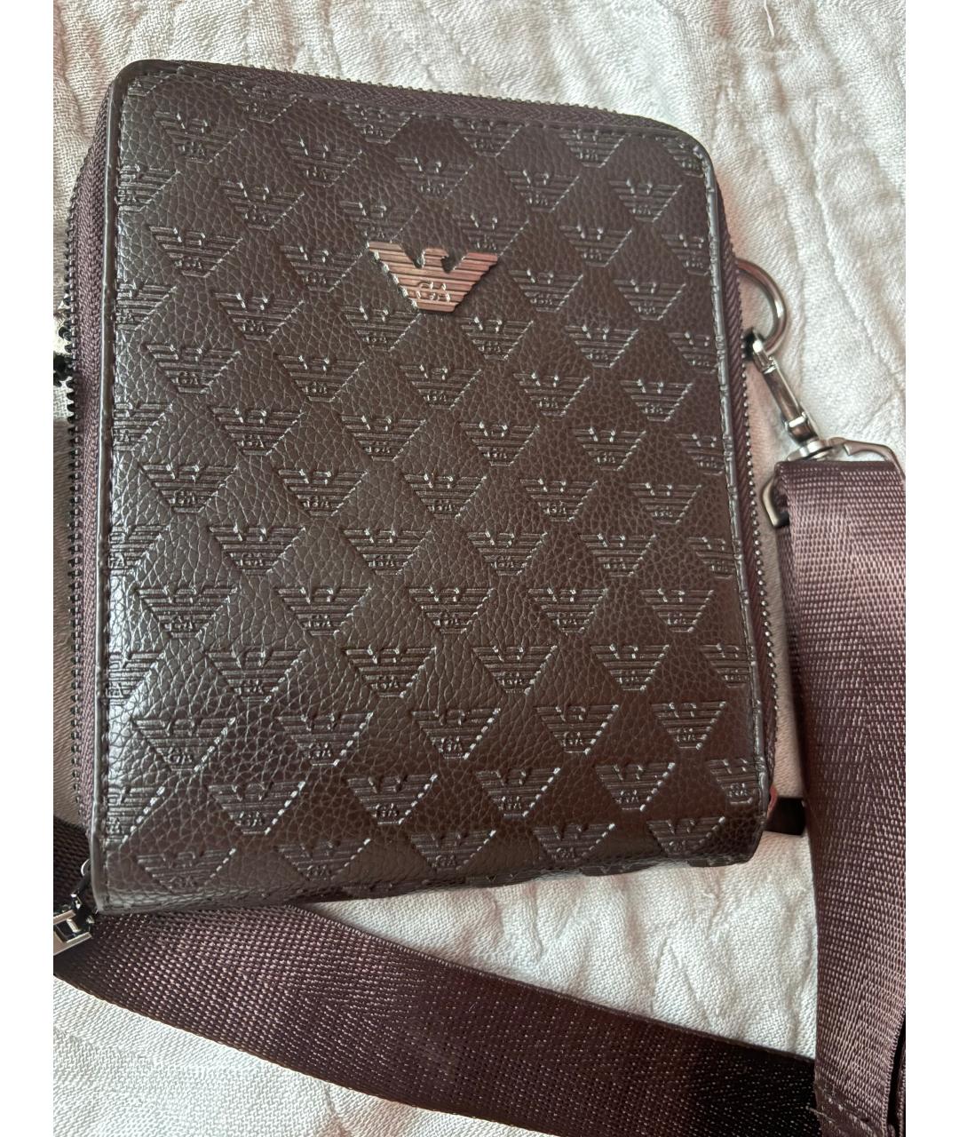 EMPORIO ARMANI Коричневая кожаная сумка на плечо, фото 5