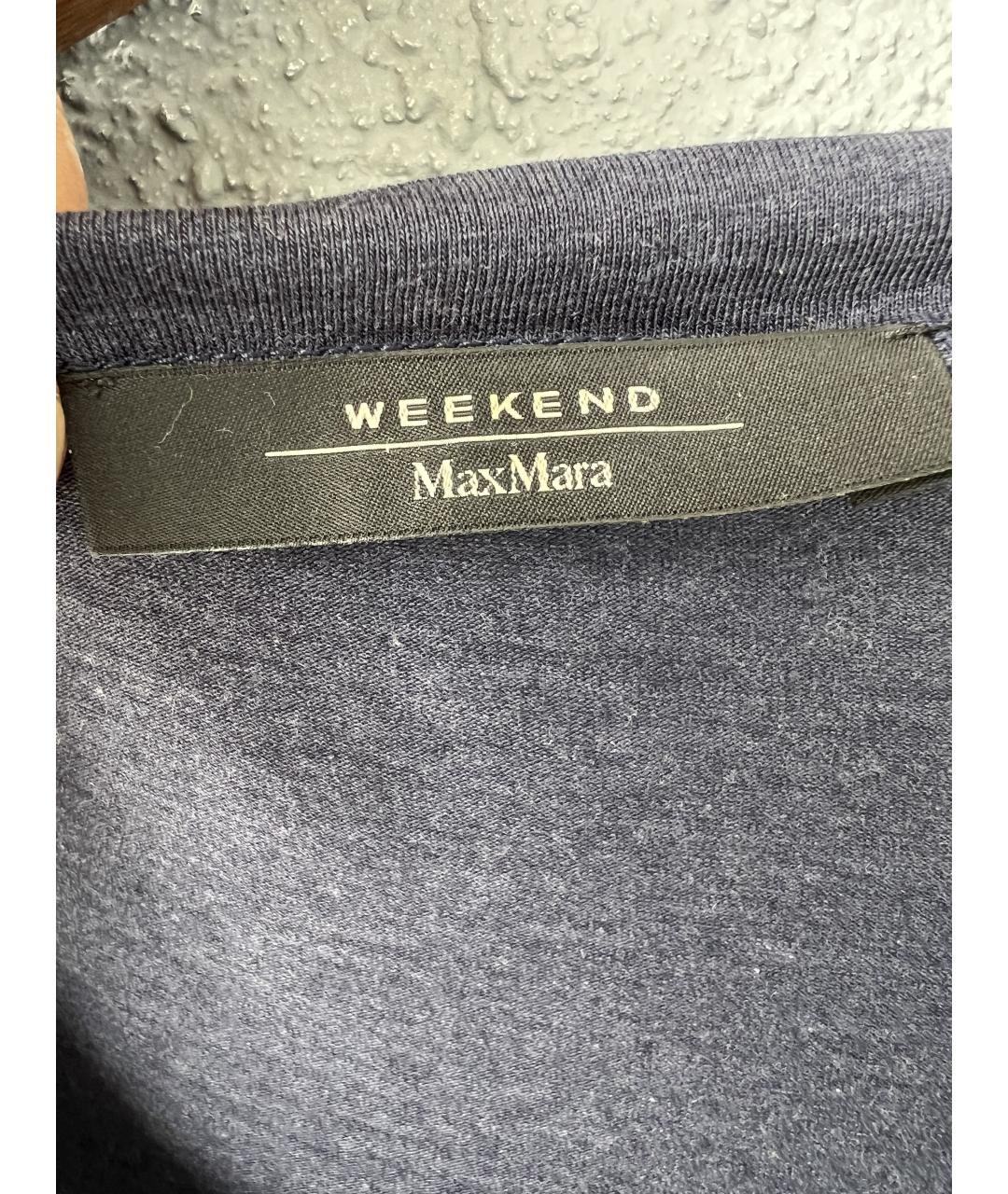 WEEKEND MAX MARA Темно-синяя хлопковая футболка, фото 4