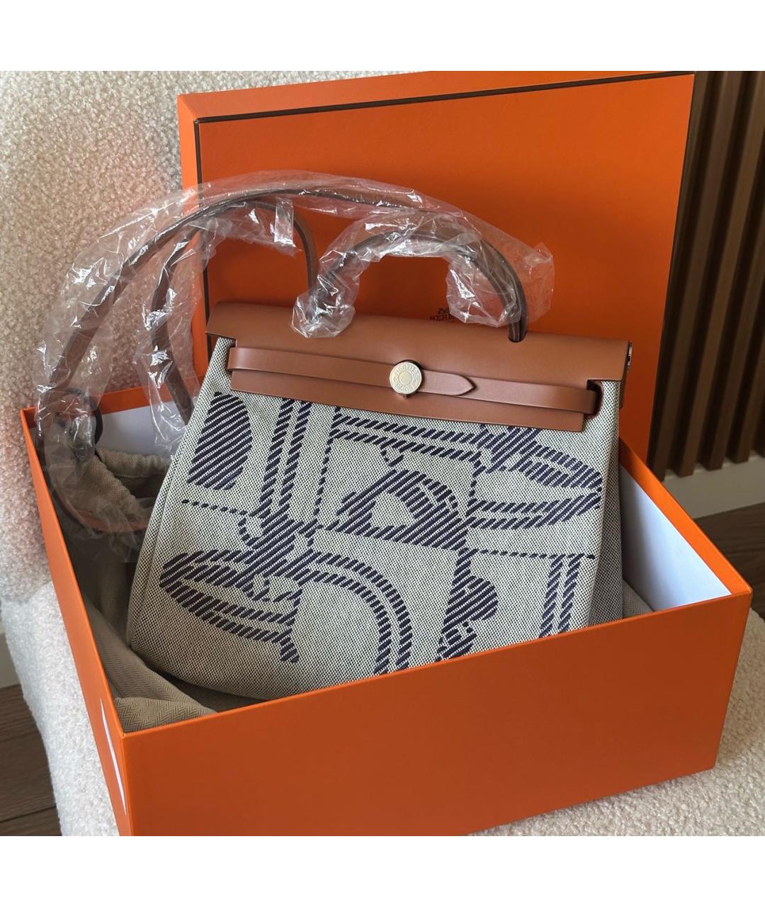 HERMES Бежевая тканевая сумка через плечо, фото 2