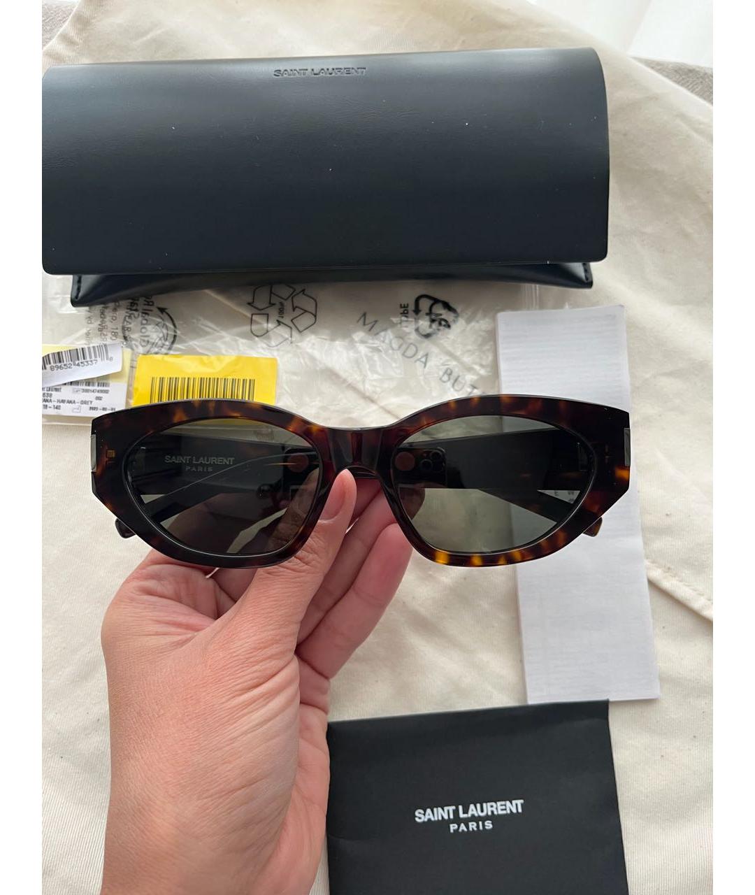 SAINT LAURENT Коричневые пластиковые солнцезащитные очки, фото 3