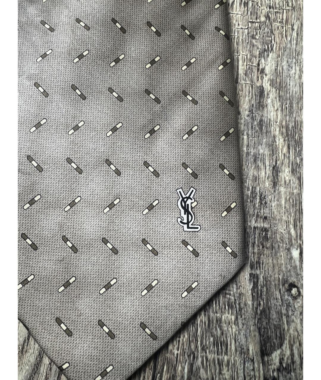 SAINT LAURENT Серый шелковый галстук, фото 2