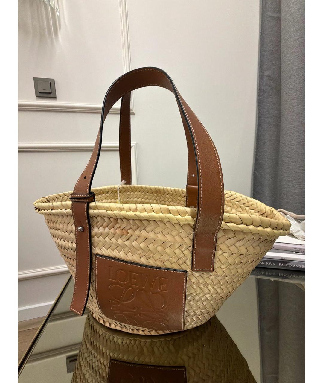 LOEWE Бежевая плетеная пляжная сумка, фото 2
