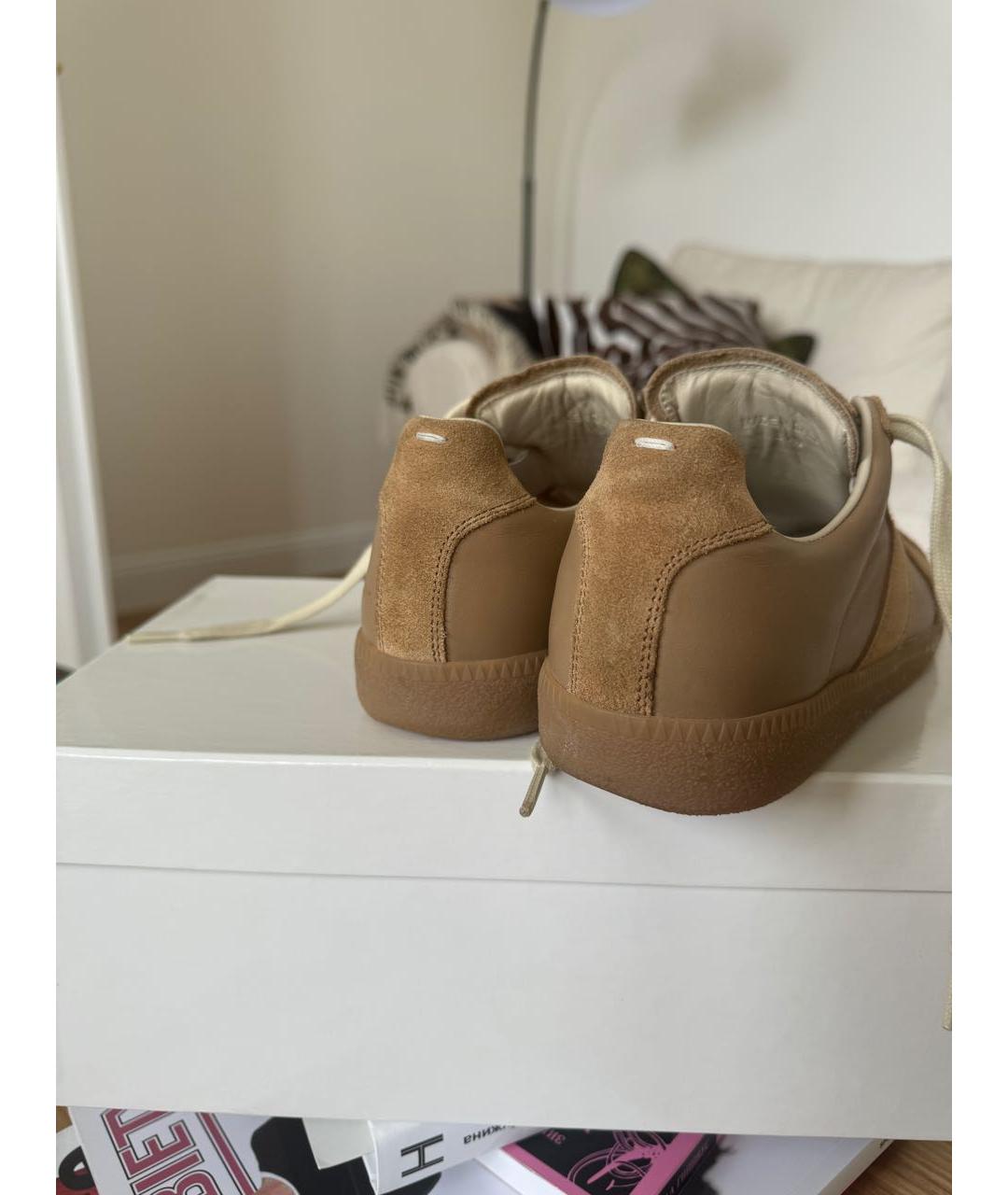 MAISON MARGIELA Бежевые кожаные низкие кроссовки / кеды, фото 6