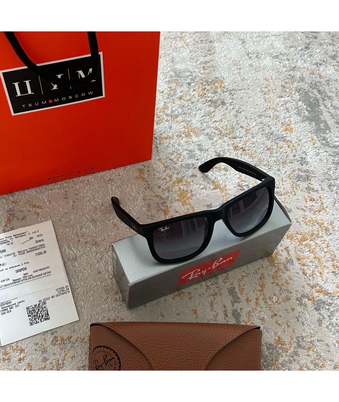 RAY BAN Черные пластиковые солнцезащитные очки, фото 2
