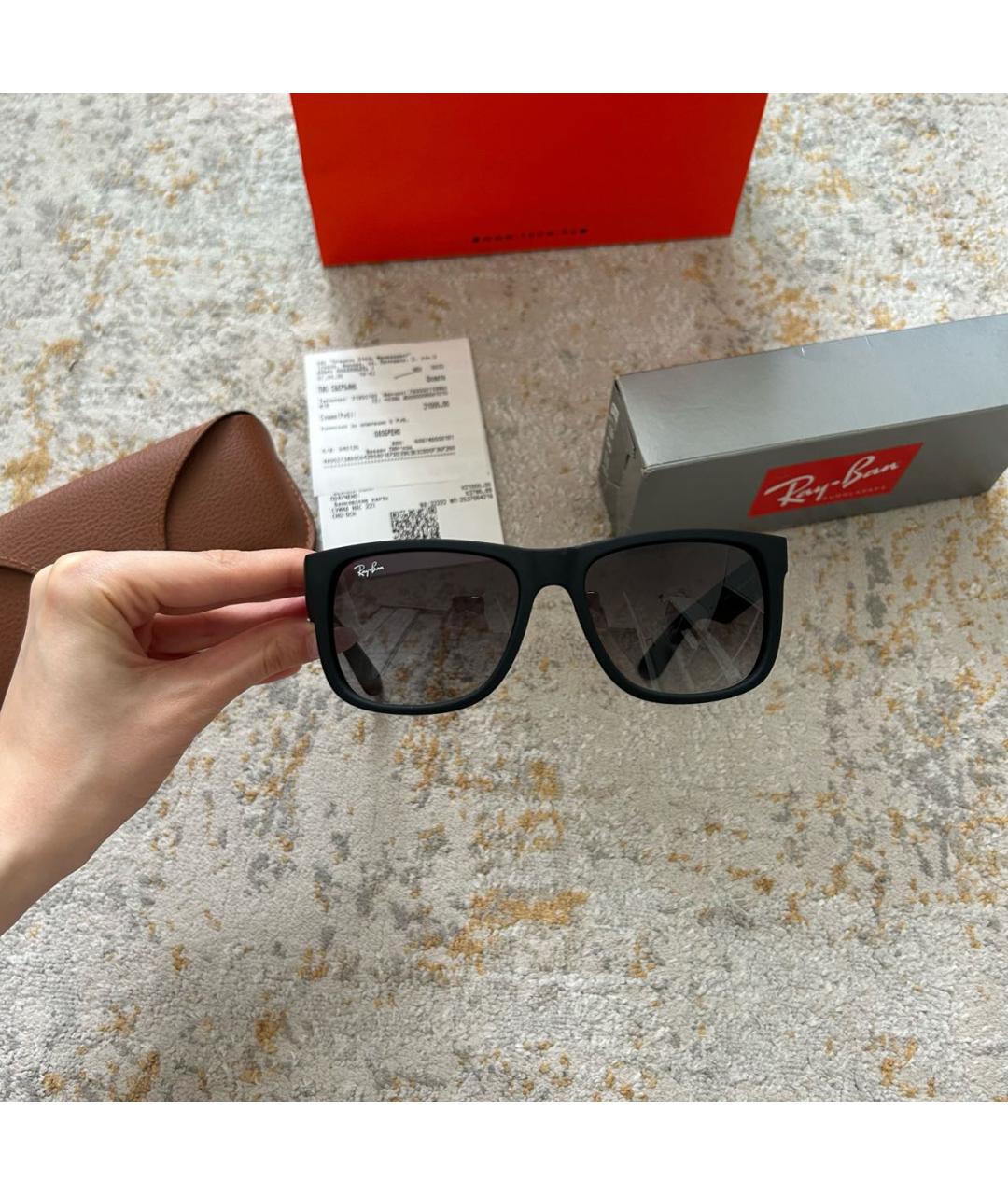 RAY BAN Черные пластиковые солнцезащитные очки, фото 8