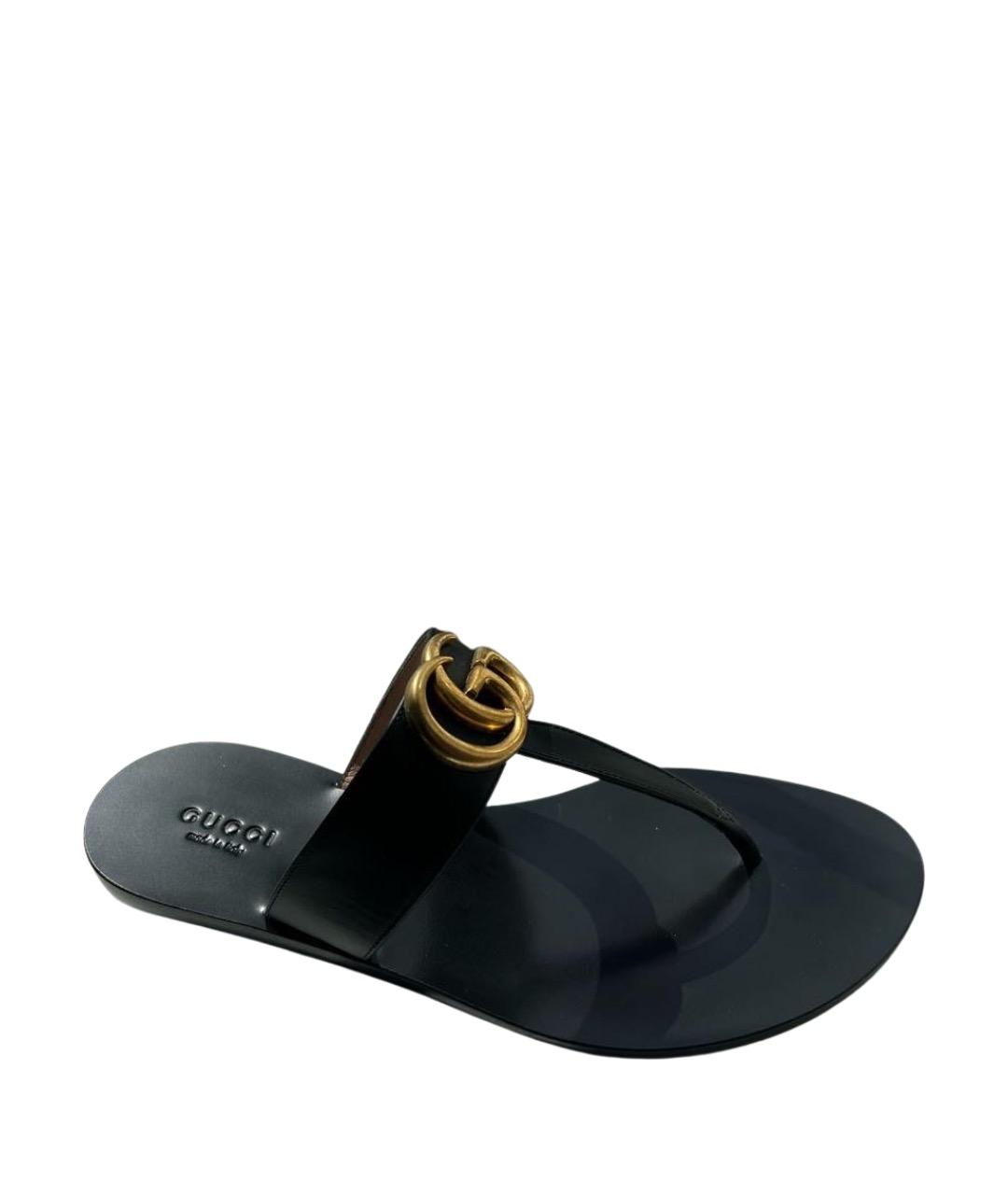 GUCCI Черные кожаные сандалии, фото 1